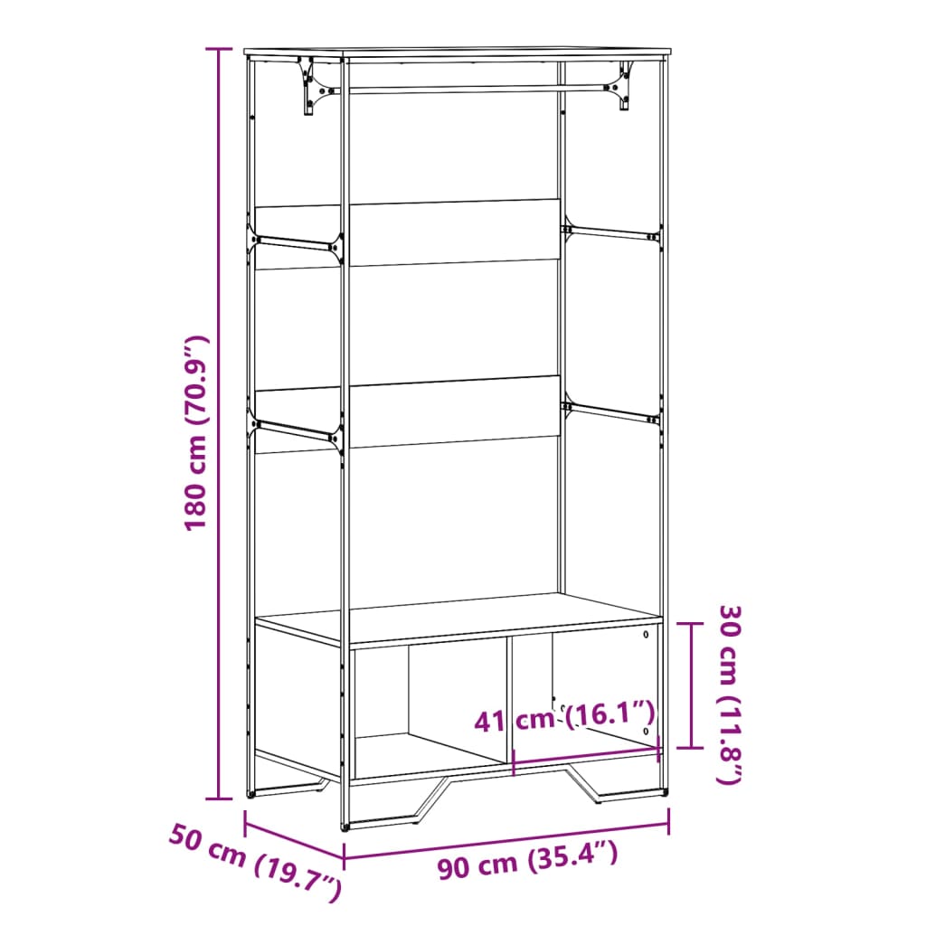 vidaXL klædeskab 90x50x180 cm konstrueret træ sonoma-eg