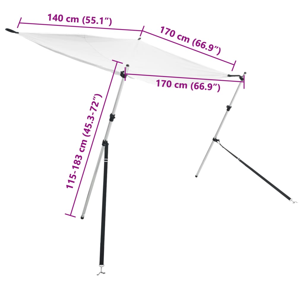 vidaXL solsejl til båd 170x170x(115-183) cm forlængerdel hvid