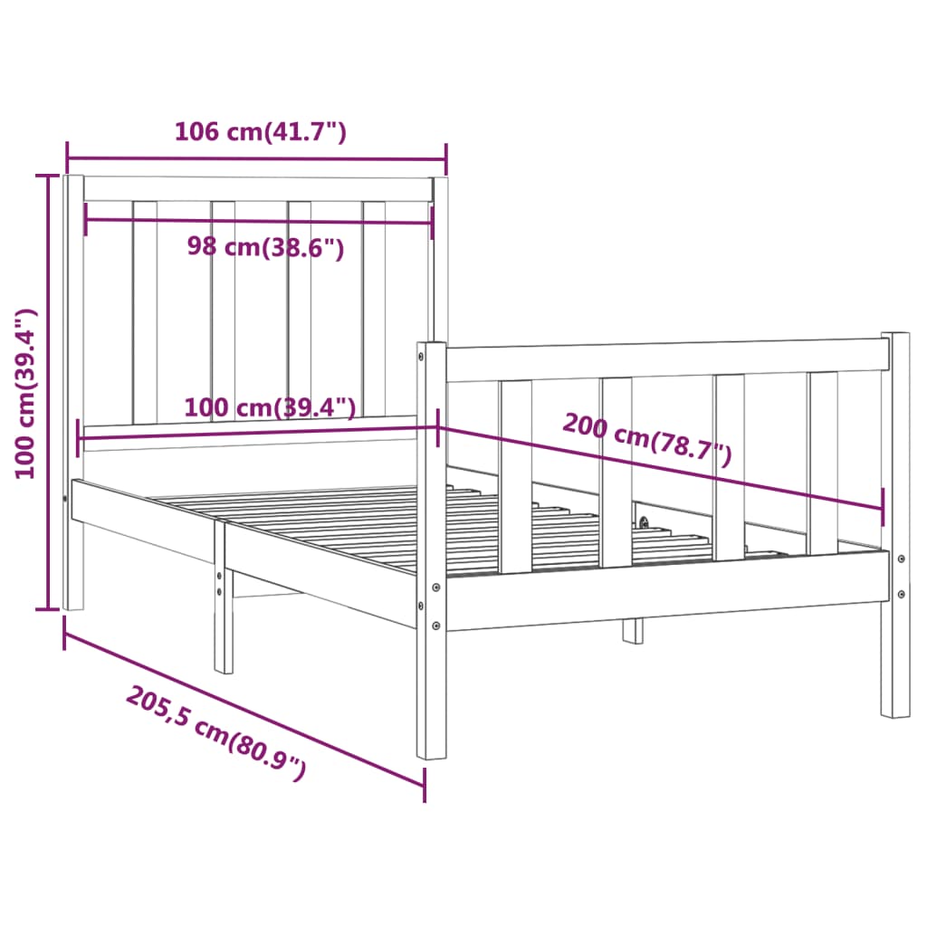 vidaXL sengeramme 100x200 cm massivt træ sort