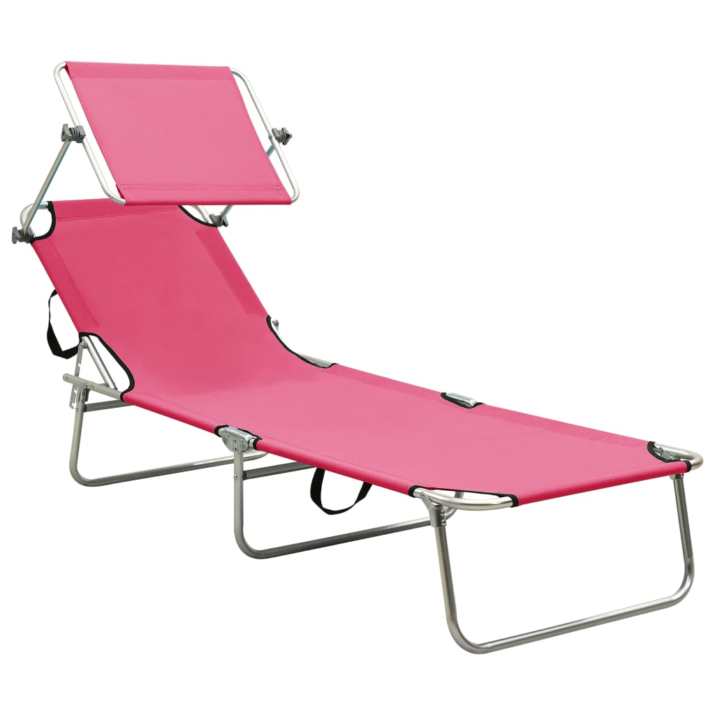 vidaXL foldbar liggestol med baldakin aluminium pink