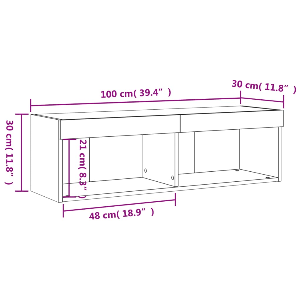 vidaXL tv-bord med LED-lys 100x30x30 cm røget egetræsfarve