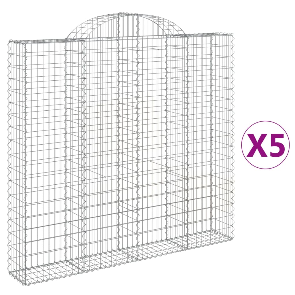 vidaXL buede gabionkurve 5 stk. 200x30x180/200 cm galvaniseret jern