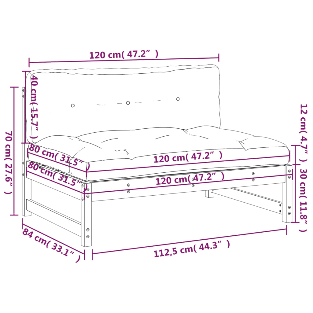 vidaXL midtermodul til sofa 120x80 cm imprægneret fyrretræ