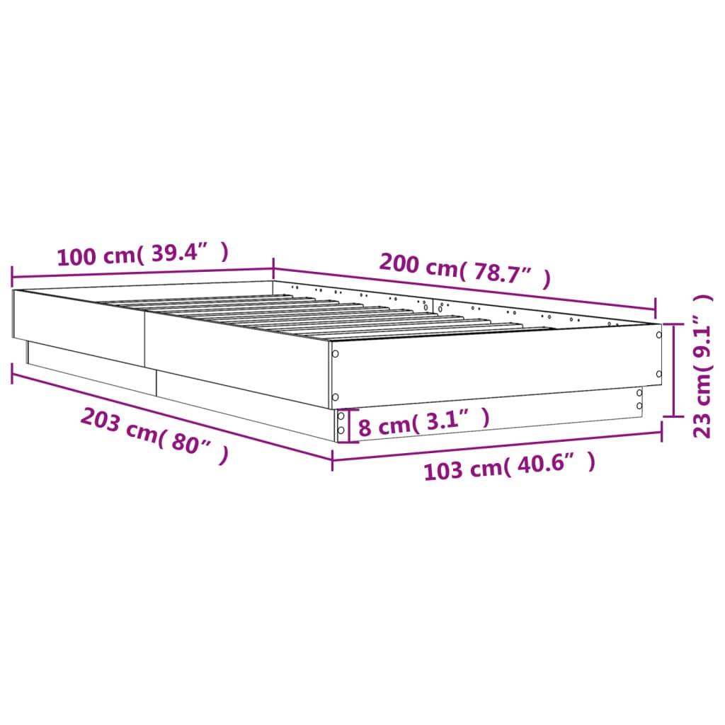 vidaXL sengeramme med LED-lys 100x200 cm sonoma-eg