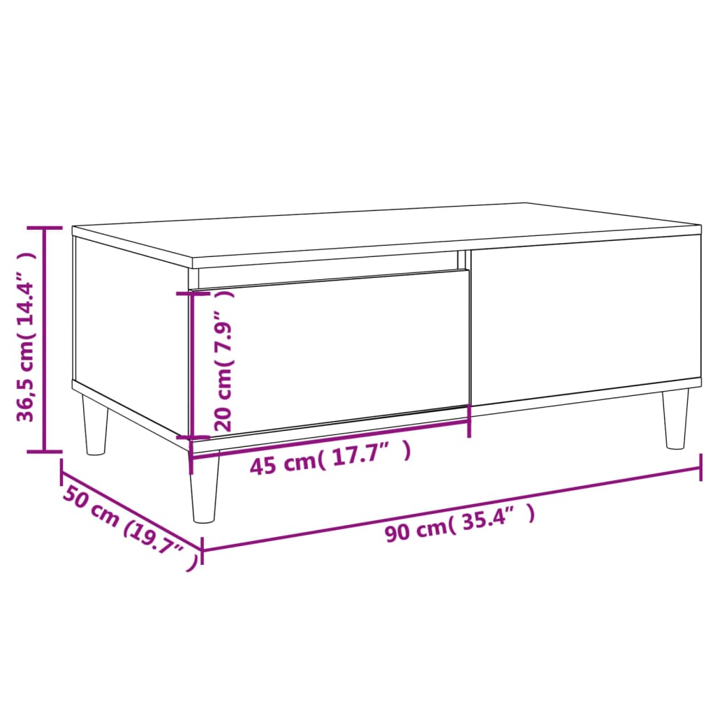 vidaXL sofabord 90x50x36,5 cm konstrueret træ sort