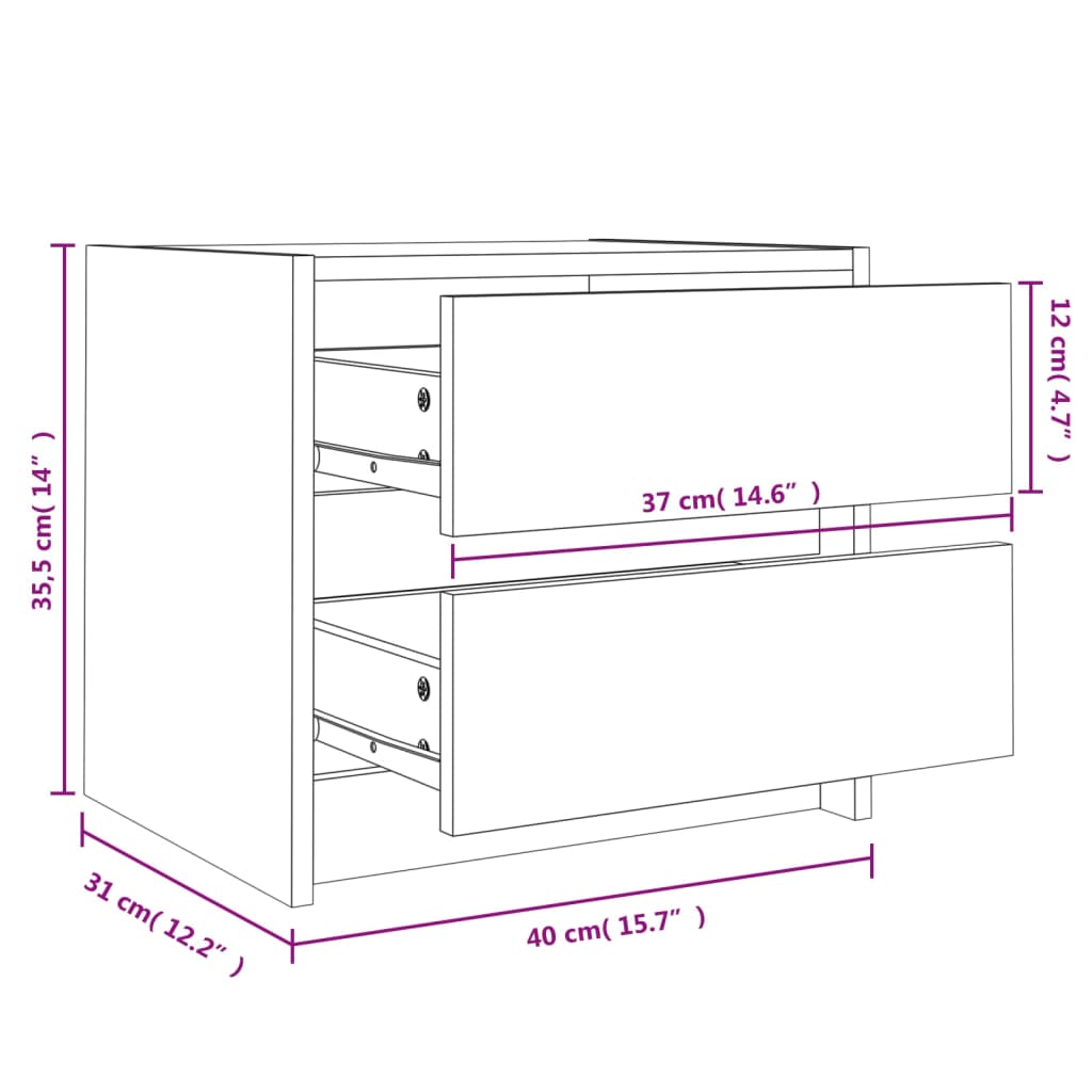 vidaXL sengeborde 2 stk. 40x31x35,5 cm massivt fyrretræ