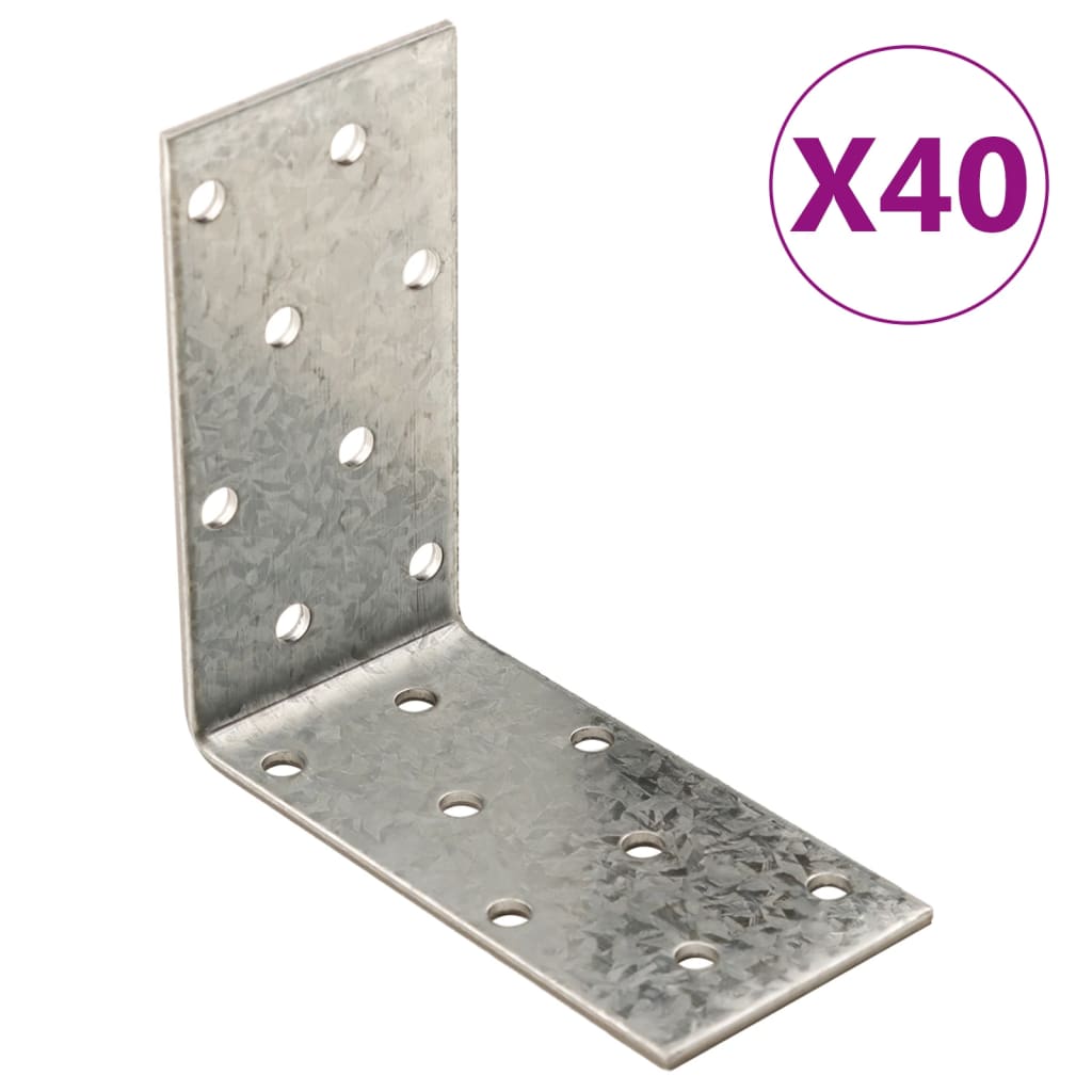 vidaXL vinkelbeslag 40 stk. 2 mm 80x40x80 mm galvaniseret stål