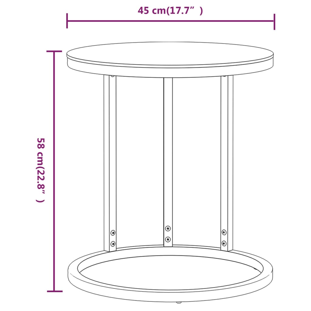 vidaXL sidebord 45 cm hærdet glas guldfarvet og sort