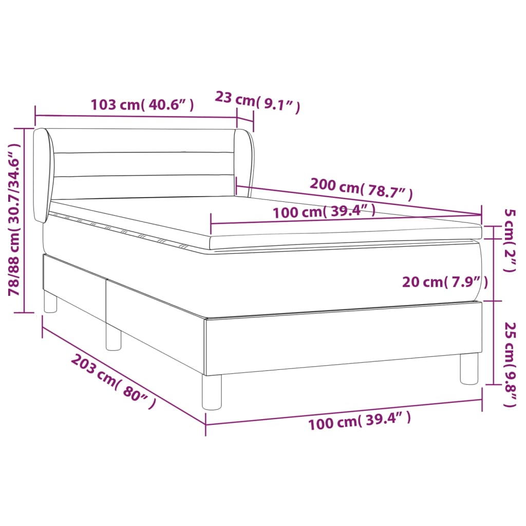 vidaXL kontinentalseng med madras 100x200 cm stof cremefarvet