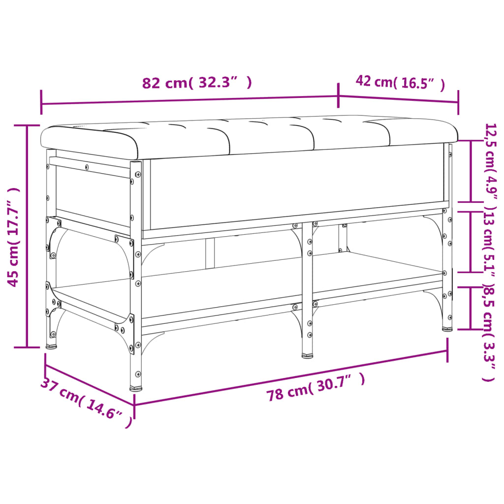 vidaXL skobænk 82x42x45 cm konstrueret træ brun egetræsfarve