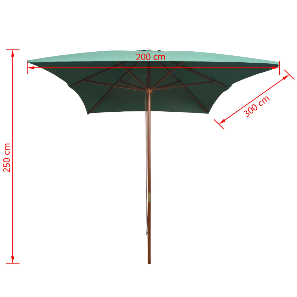 vidaXL parasol 200x300 cm træstang grøn