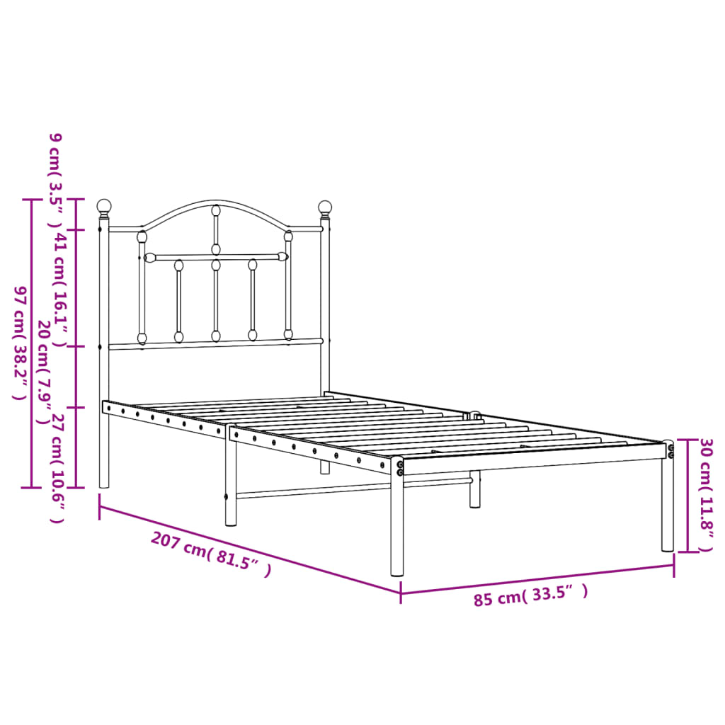 vidaXL sengeramme med sengegavl 80x200 cm metal hvid