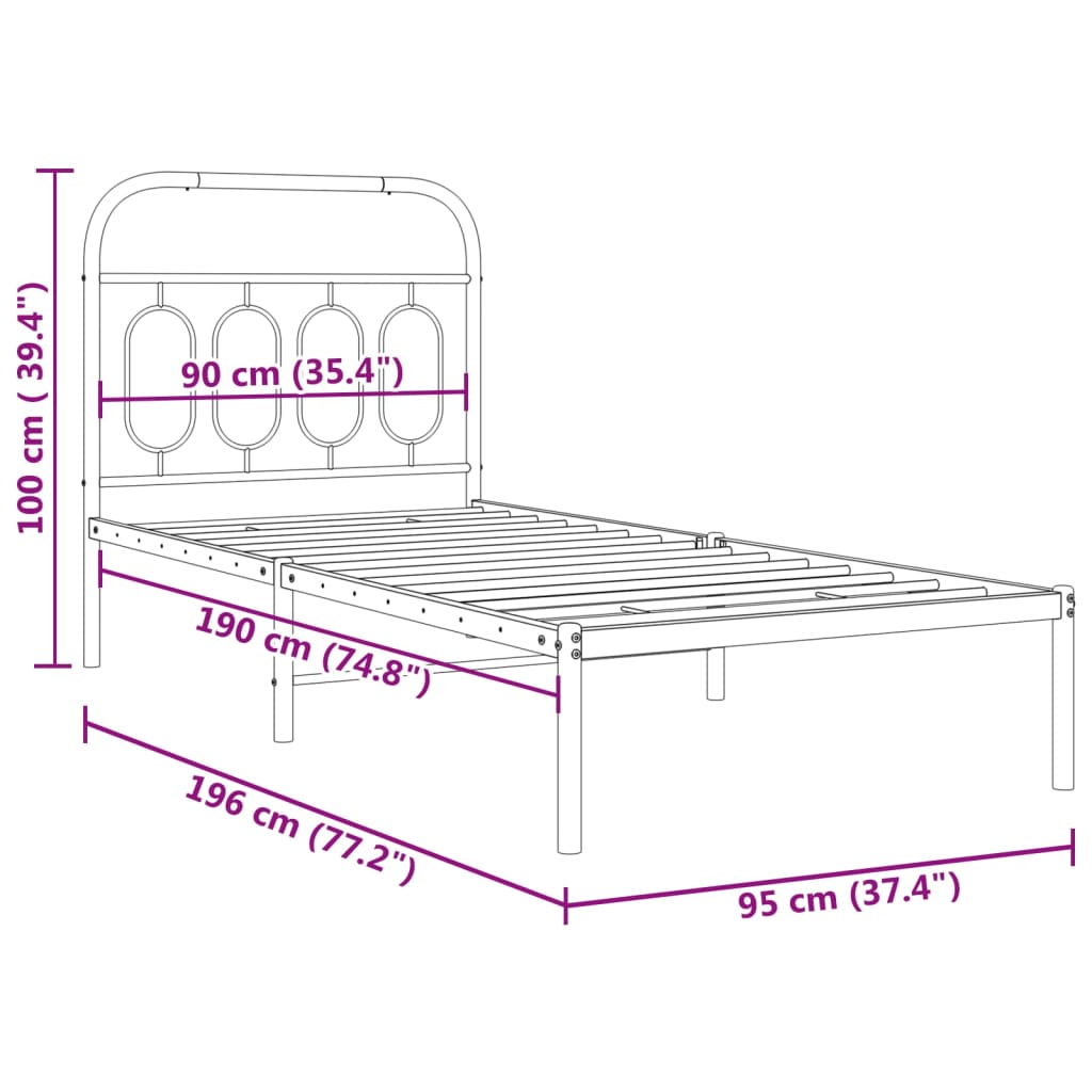 vidaXL sengeramme med sengegavl 90x190 cm metal sort