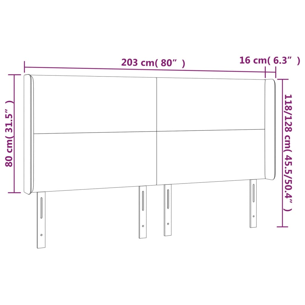 vidaXL sengegavl med kanter 203x16x118/128 cm kunstlæder cappuccino