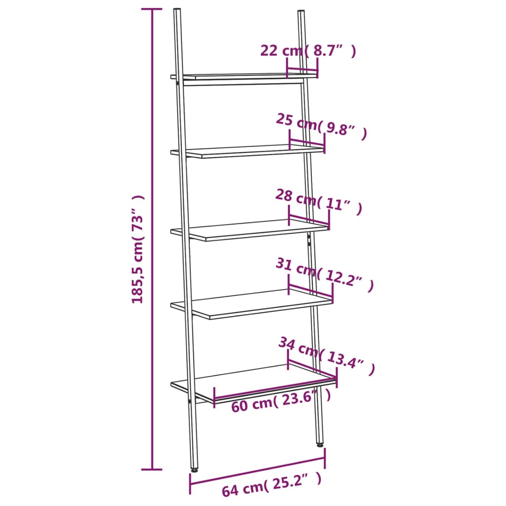 vidaXL stigereol med 5 hylder 64x34x185,5 cm sort