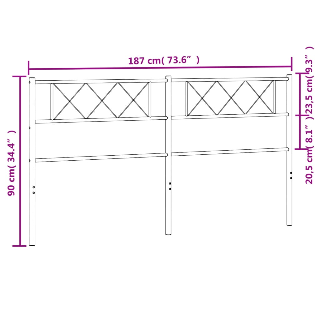 vidaXL sengegavl 180 cm metal sort