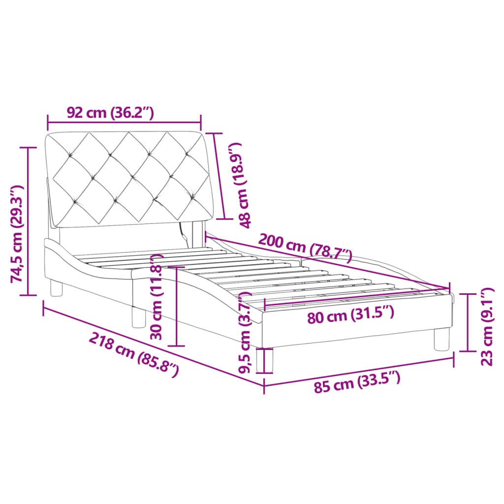 vidaXL sengeramme med LED-lys 80x200 cm velour sort