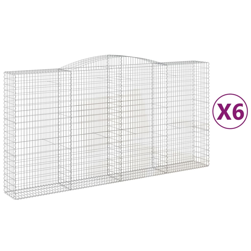 vidaXL buede gabionkurve 6 stk. 400x50x200/220 cm galvaniseret jern