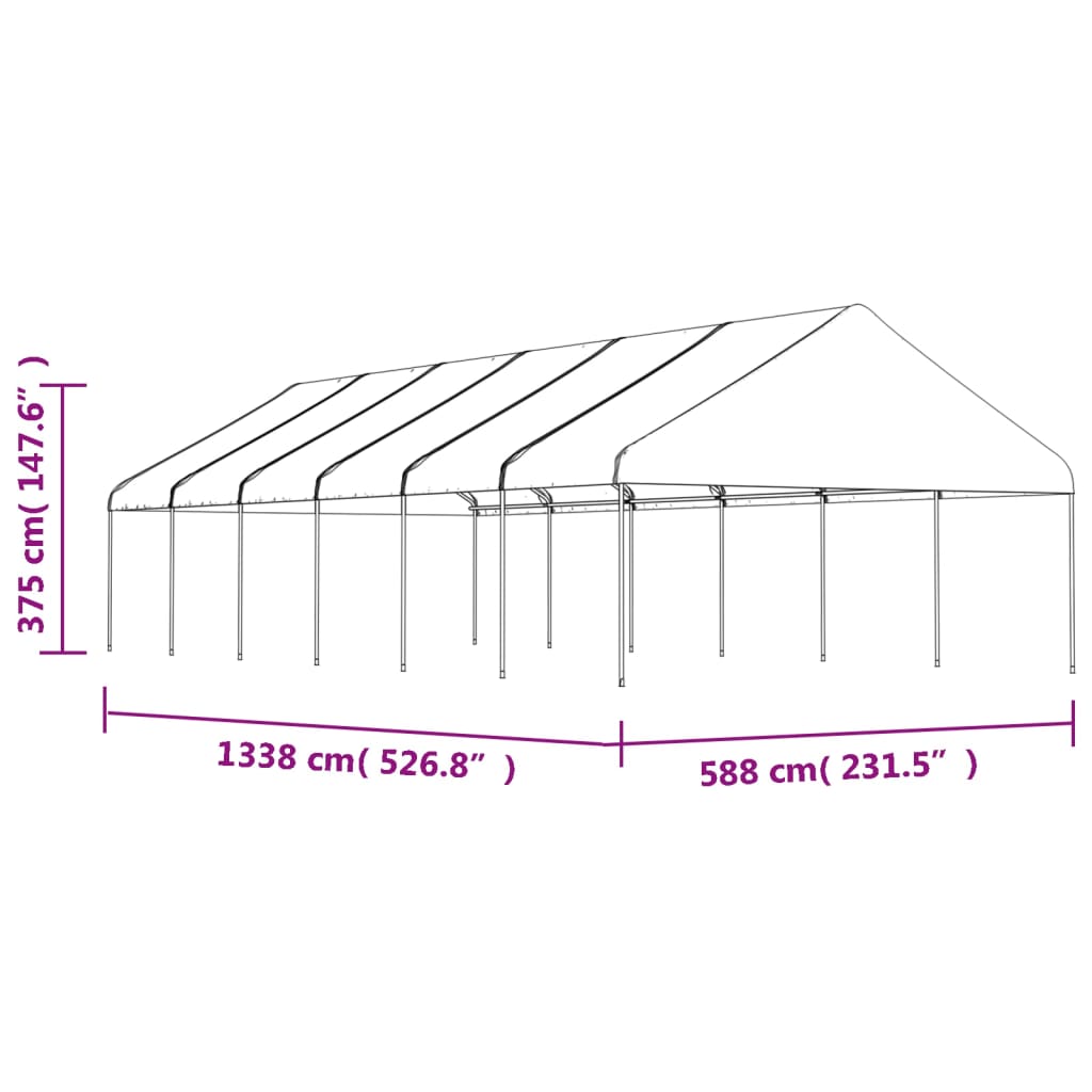 vidaXL pavillon med tag 13,38x5,88x3,75 m polyethylen hvid