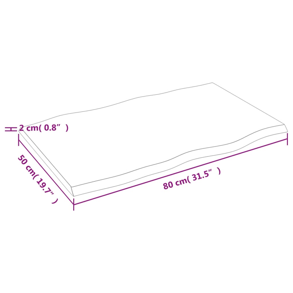 vidaXL bordplade 80x50x2 cm naturlig kant behandlet egetræ lysebrun