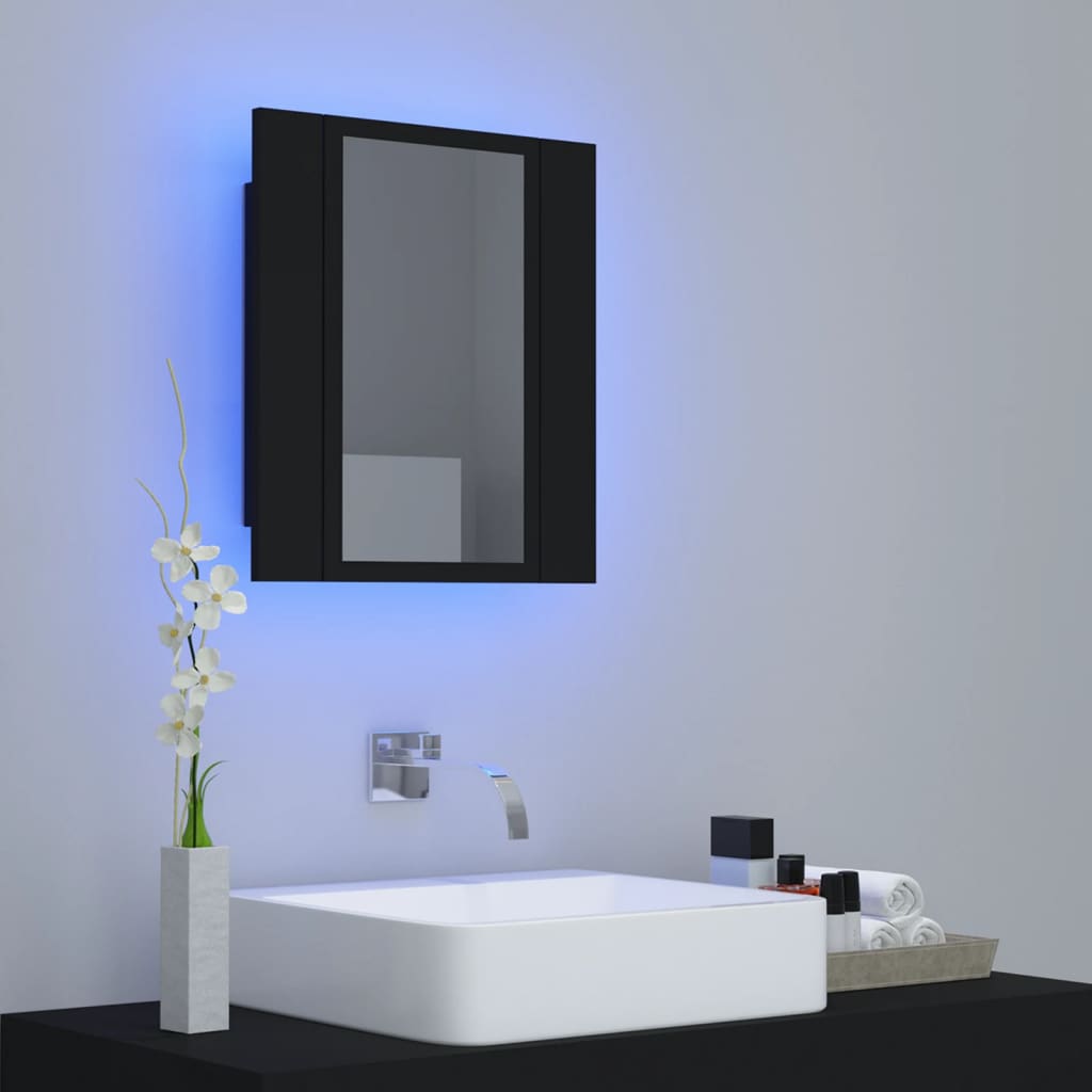 vidaXL badeværelsesskab m. spejl og LED-lys 40x12x45 cm akryl sort