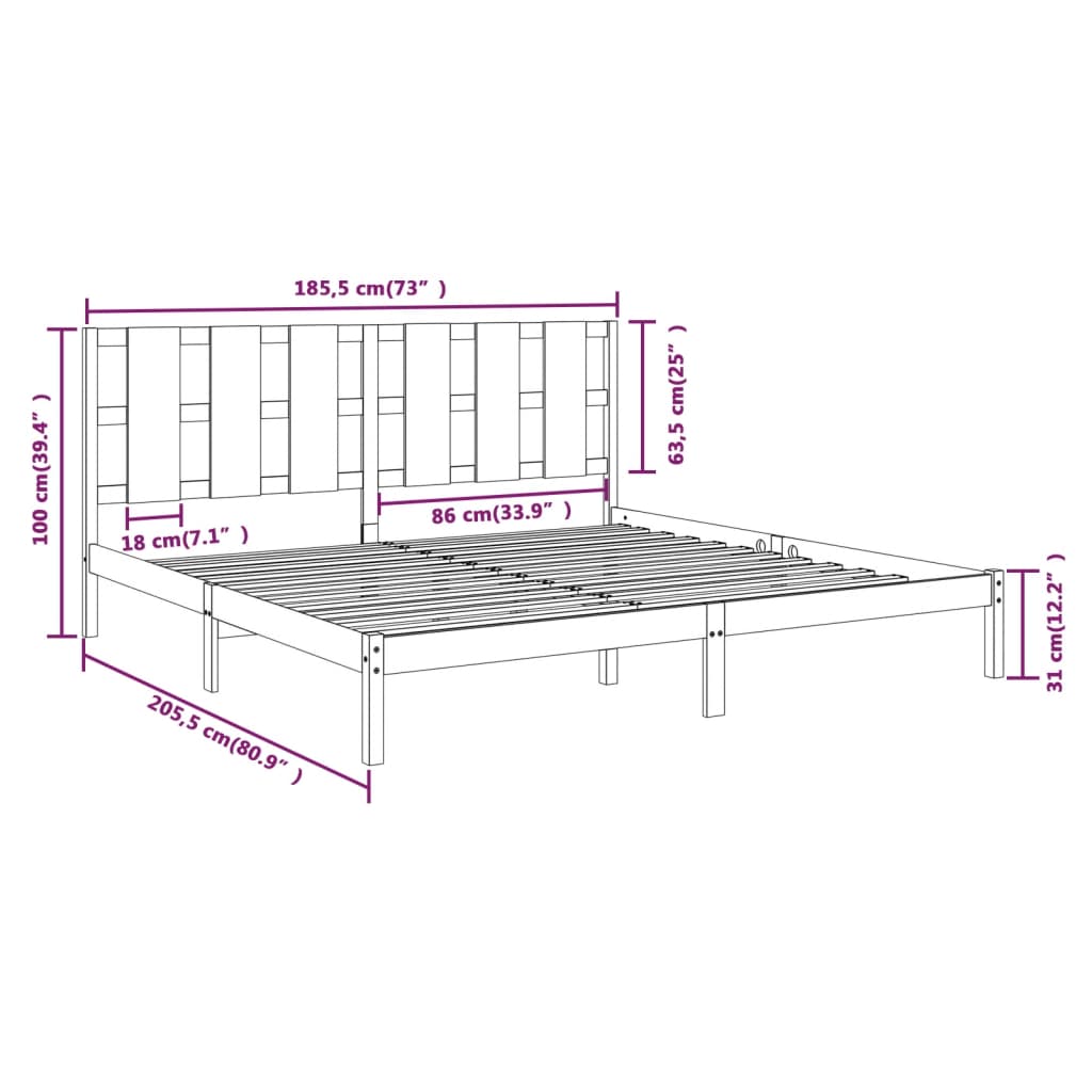 vidaXL sengestel 180x200 cm Super King massivt fyrretræ sort