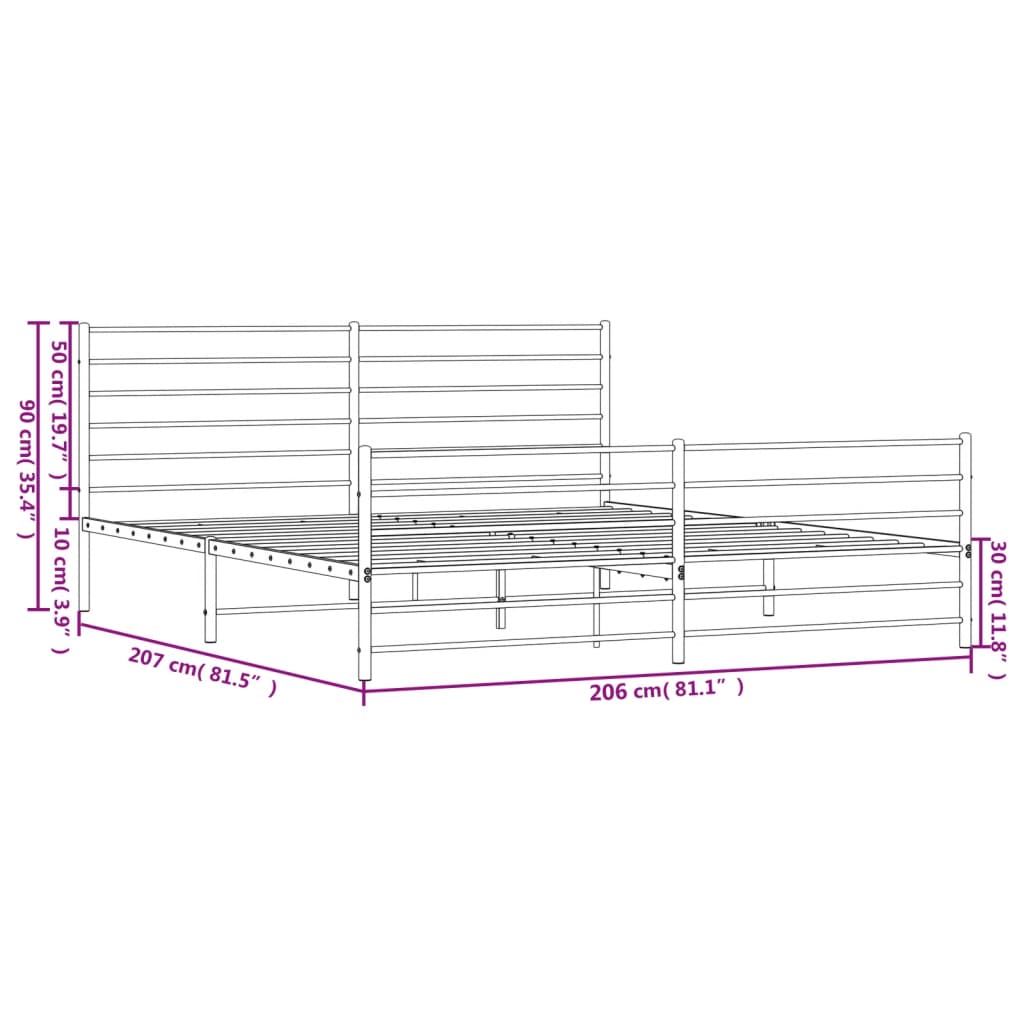 vidaXL sengeramme med sengegavl og fodgærde 200x200 cm metal hvid