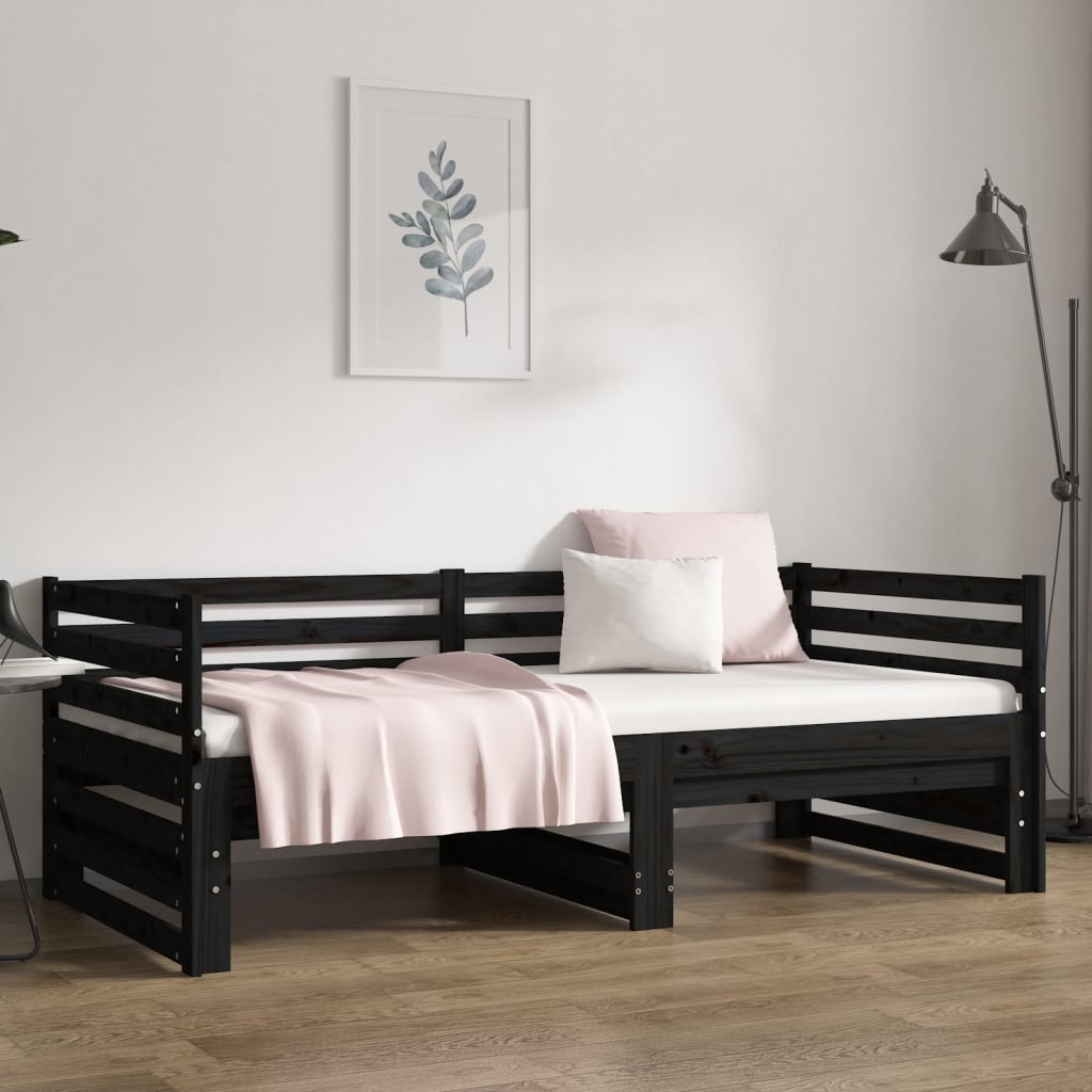 vidaXL daybed med udtræk 2x(80x200) cm massivt fyrretræ sort