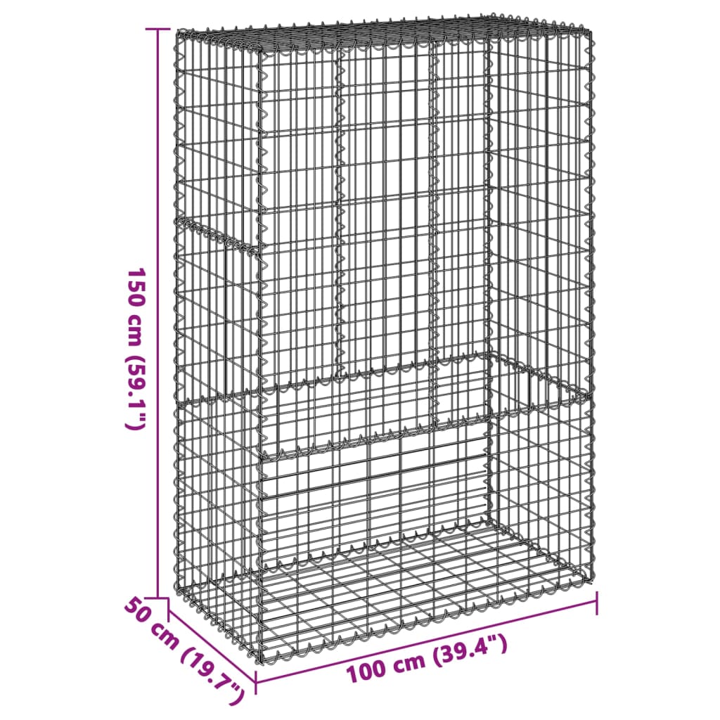 vidaXL gabionkurv med cover 100x50x150 cm galvaniseret jern