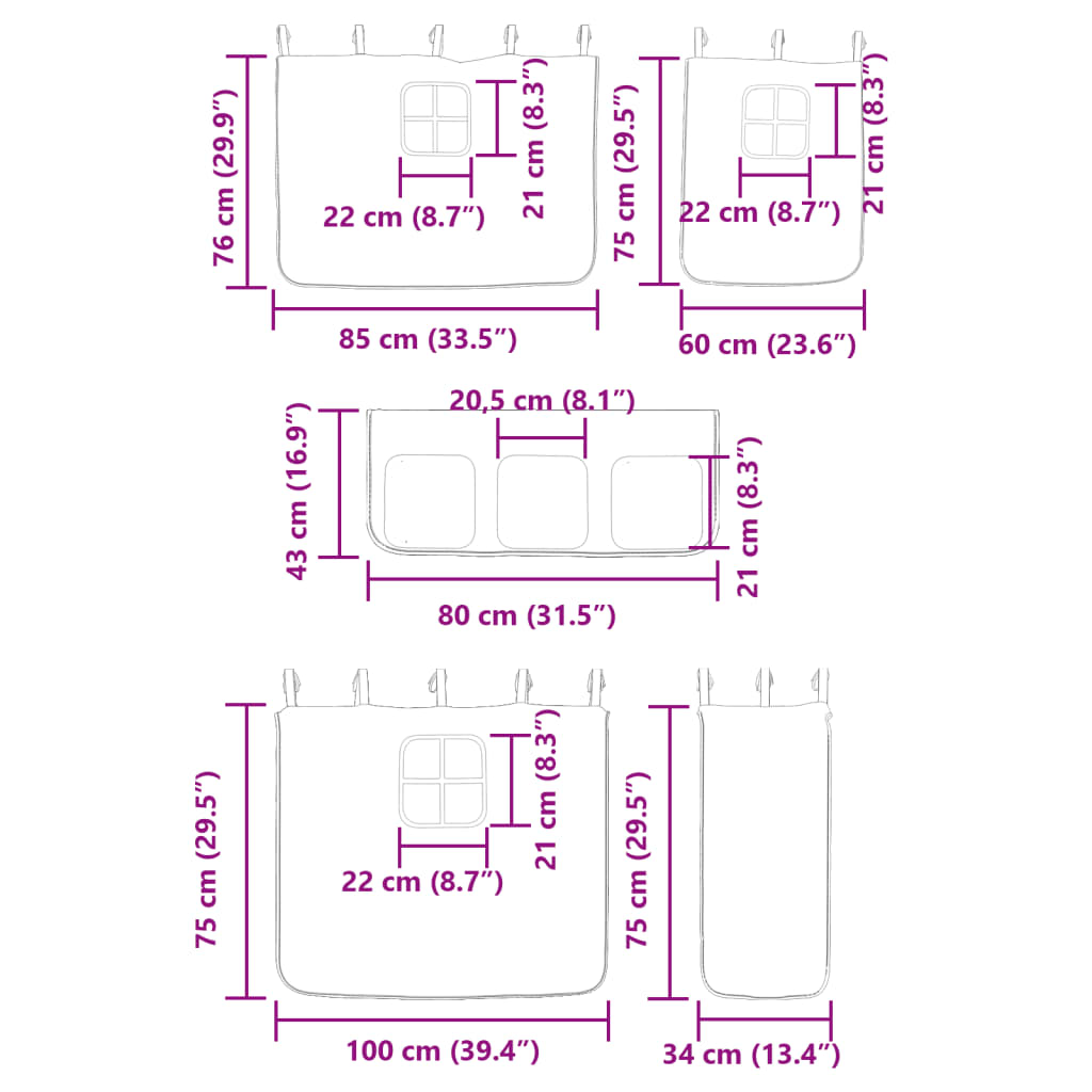 vidaXL højseng med gardiner 80x200 cm massivt fyrretræ blå