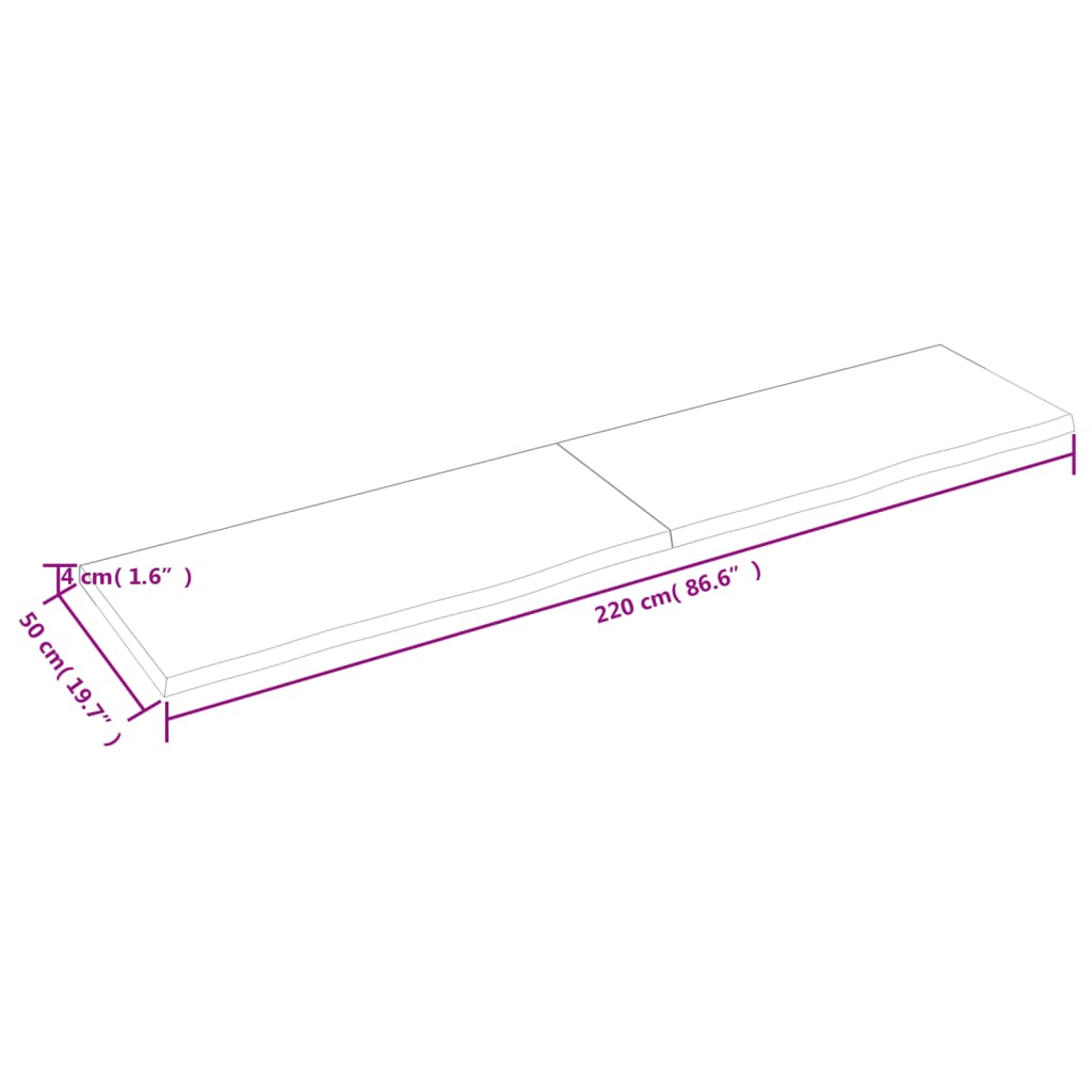 vidaXL bordplade til badeværelse 220x50x(2-4) cm massivt træ mørkebrun