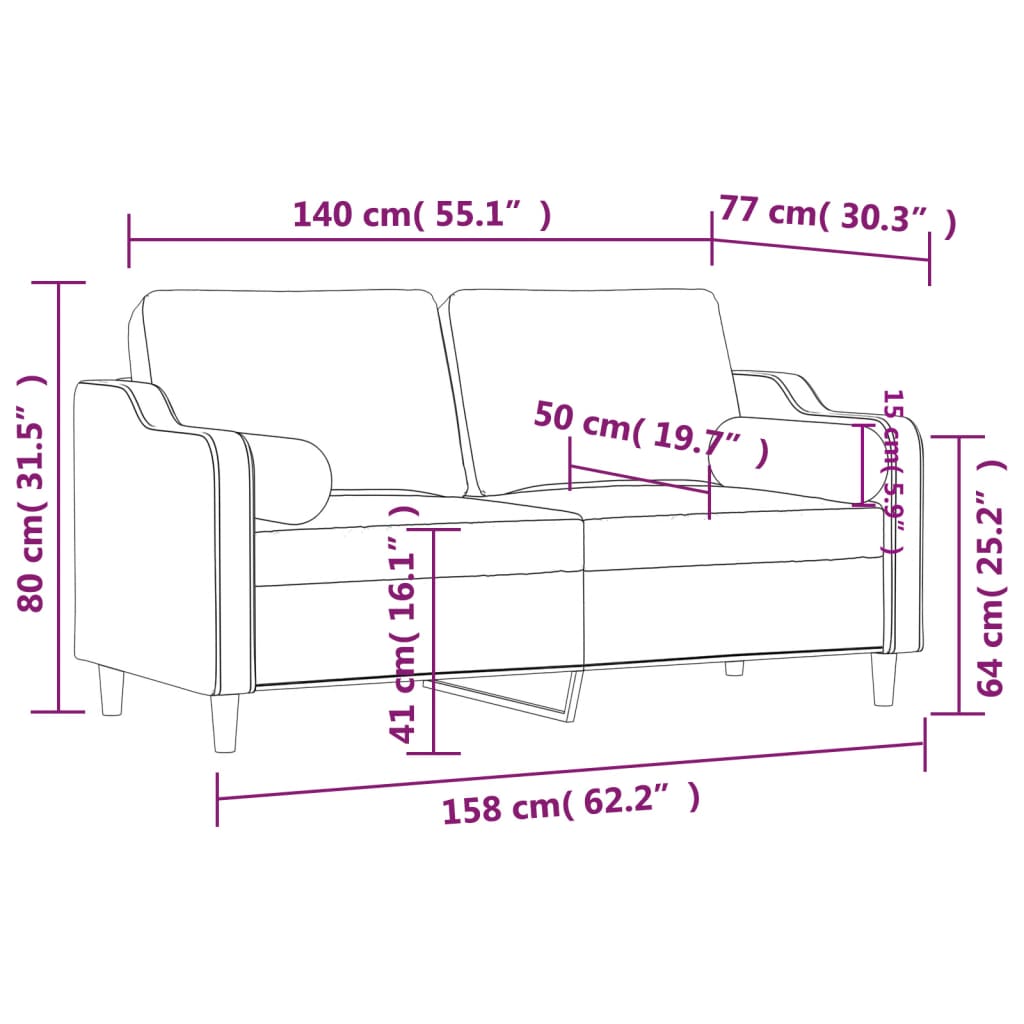 vidaXL 2-personers sofa med pyntepuder 140 cm stof sort