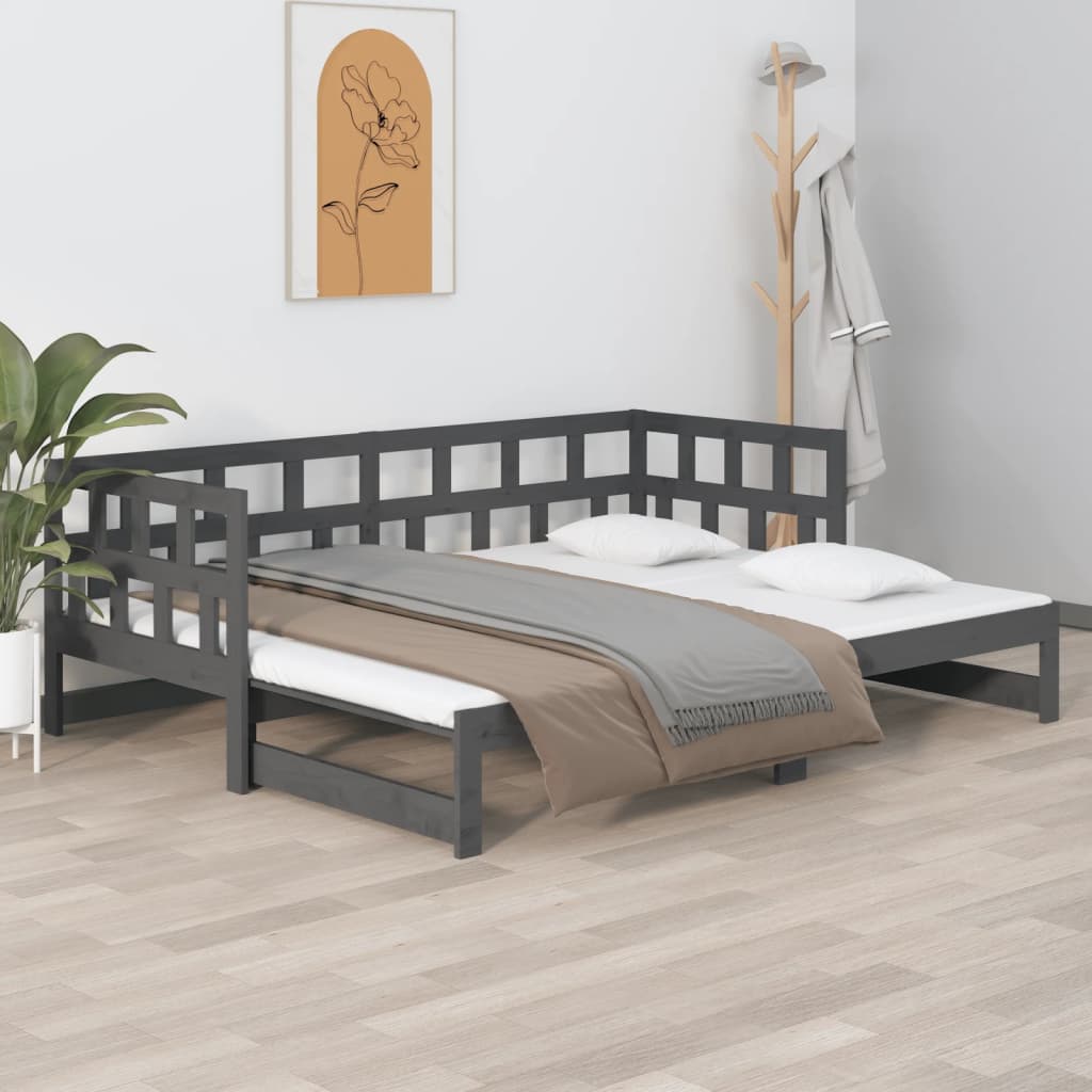 vidaXL daybed med udtræk 2x(90x200) cm massivt fyrretræ grå