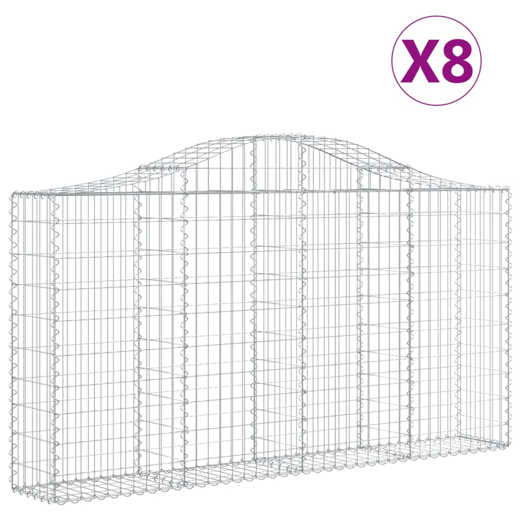 vidaXL buede gabionkurve 8 stk. 200x30x100/120 cm galvaniseret jern