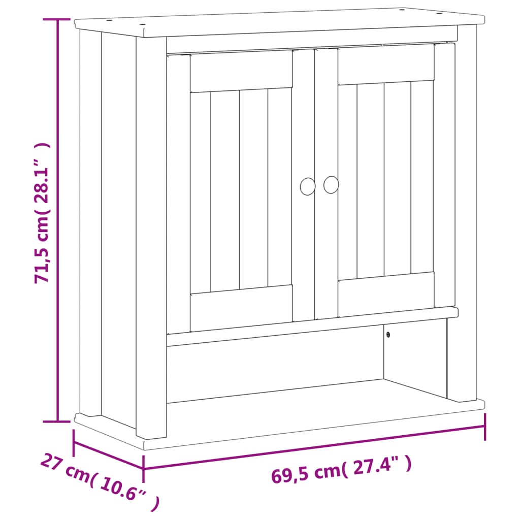 vidaXL vægskab til badeværelse BERG 69,5x27x71,5 cm massivt træ hvid