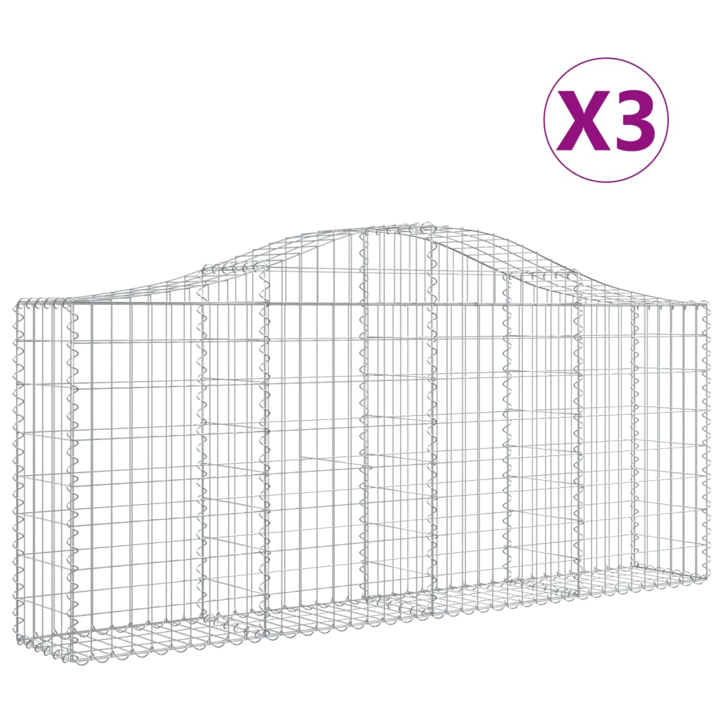 vidaXL buede gabionkurve 3 stk. 200x30x80/100 cm galvaniseret jern