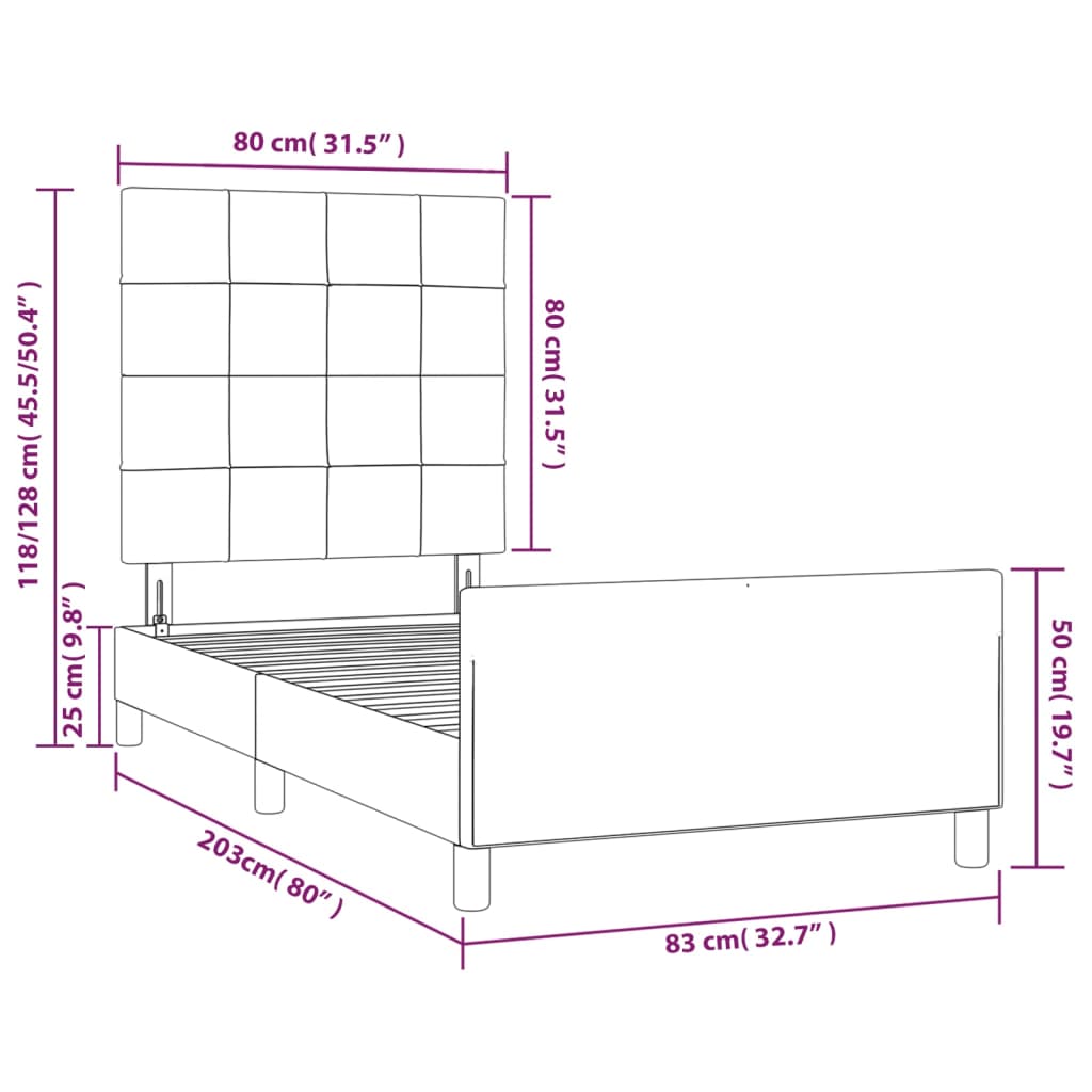 vidaXL sengeramme med sengegavl 80x200 cm stof cremefarvet