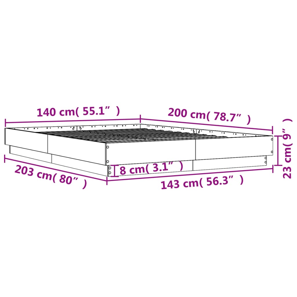 vidaXL sengeramme med LED-lys 140x200 cm sonoma-eg