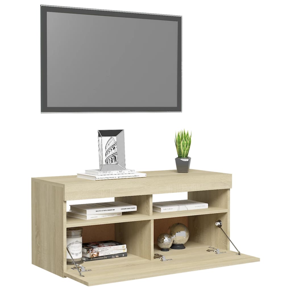 vidaXL tv-bord med LED-lys 90x35x40 cm sonoma-eg