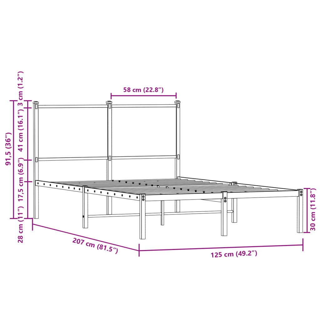 vidaXL sengeramme 120x200 cm uden madras metal brun egetræsfarve