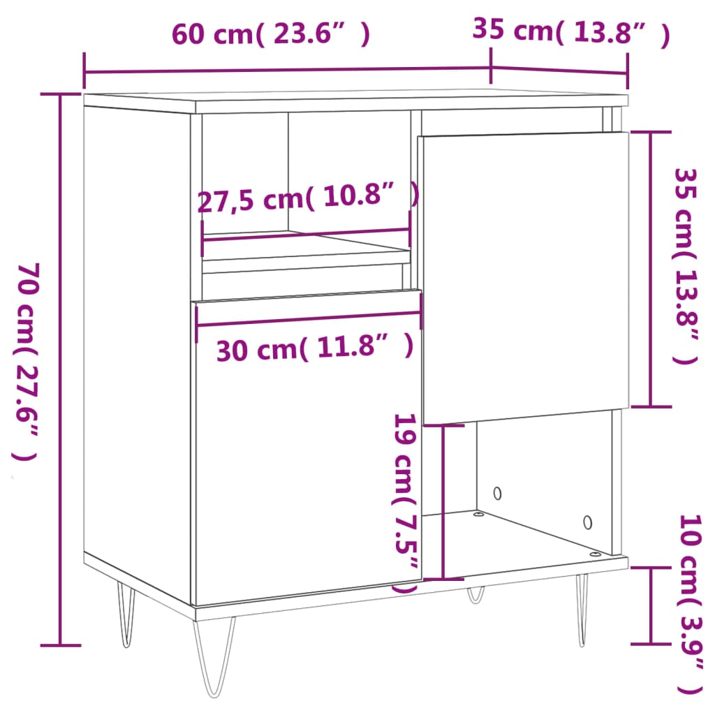 vidaXL skænk 60x35x70 cm konstrueret træ grå sonoma-eg