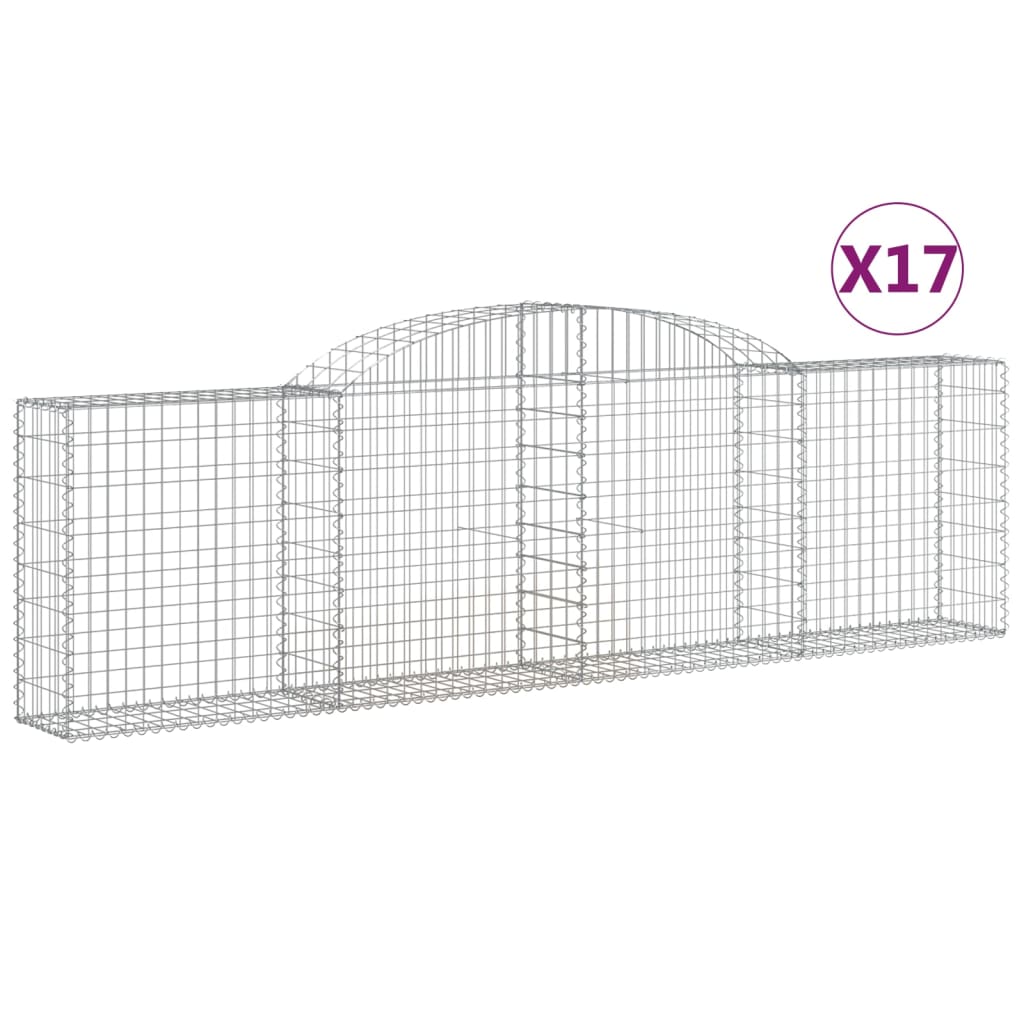 vidaXL buede gabionkurve 17 stk. 300x30x80/100 cm galvaniseret jern