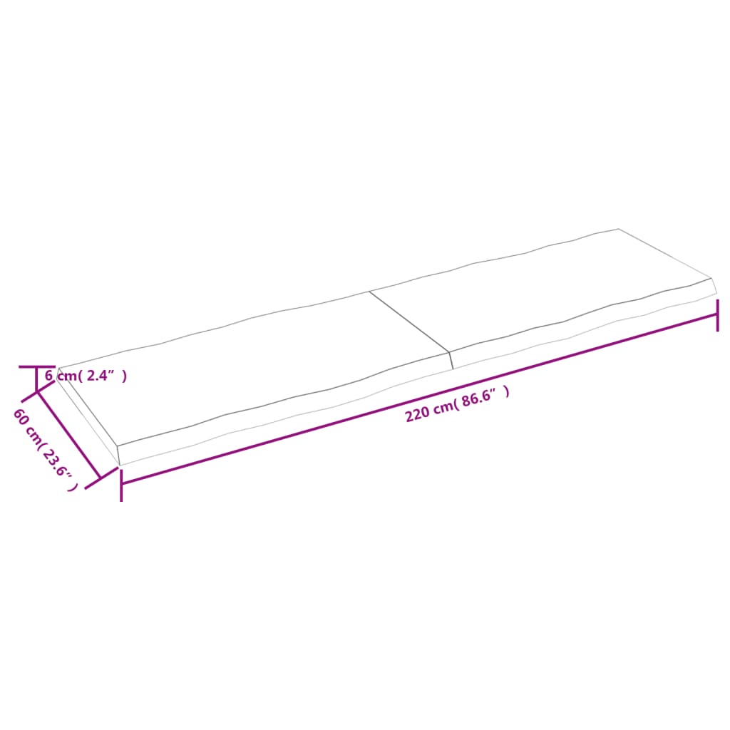 vidaXL bordplade 220x60x(2-6) cm naturlig kant behandlet træ lysebrun