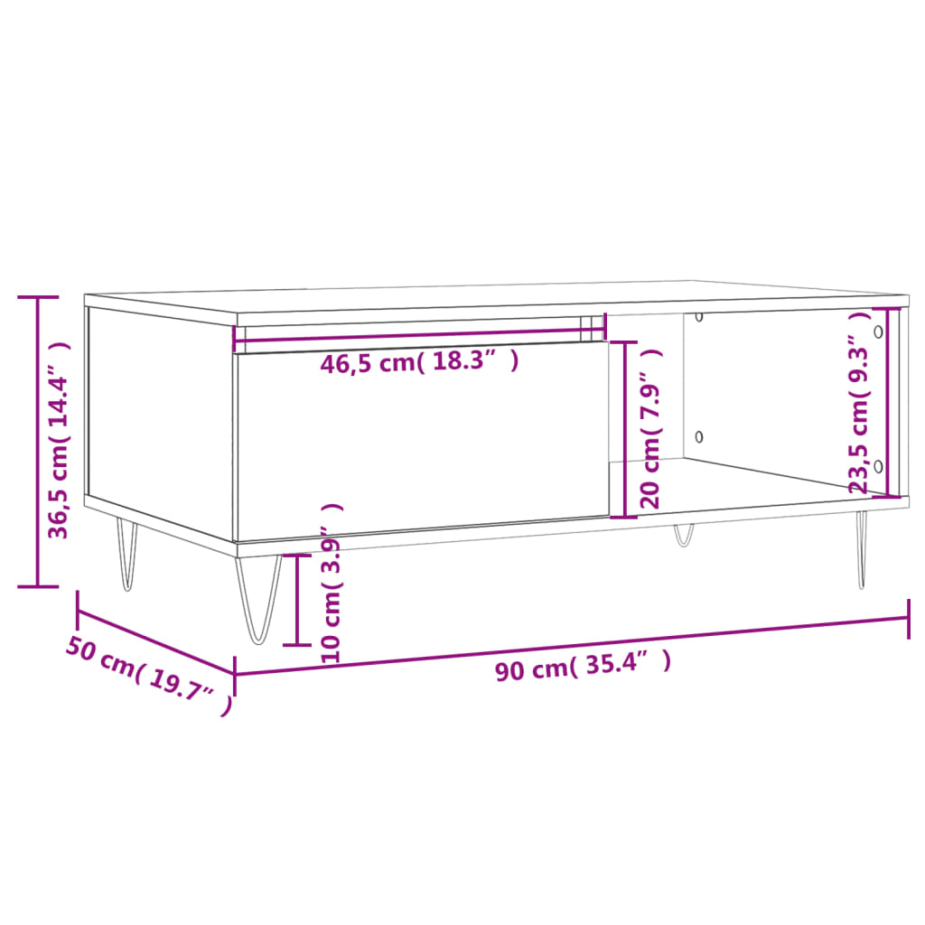 vidaXL sofabord 90x50x36,5 cm konstrueret træ hvid