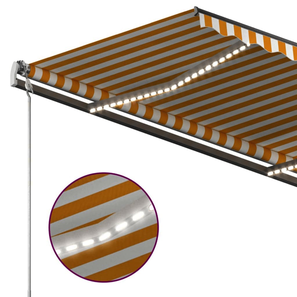 vidaXL markise m. LED-lys + vindsensor 4x3 m automatisk gul og hvid