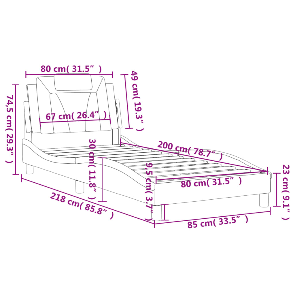 vidaXL sengeramme med sengegavl 80x200 cm kunstlæder sort og hvid