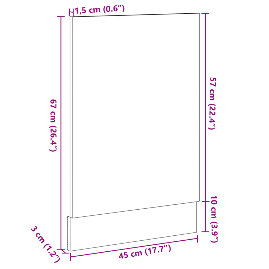 vidaXL låge til opvaskemaskine 45x3x67 cm konstrueret træ sonoma-eg