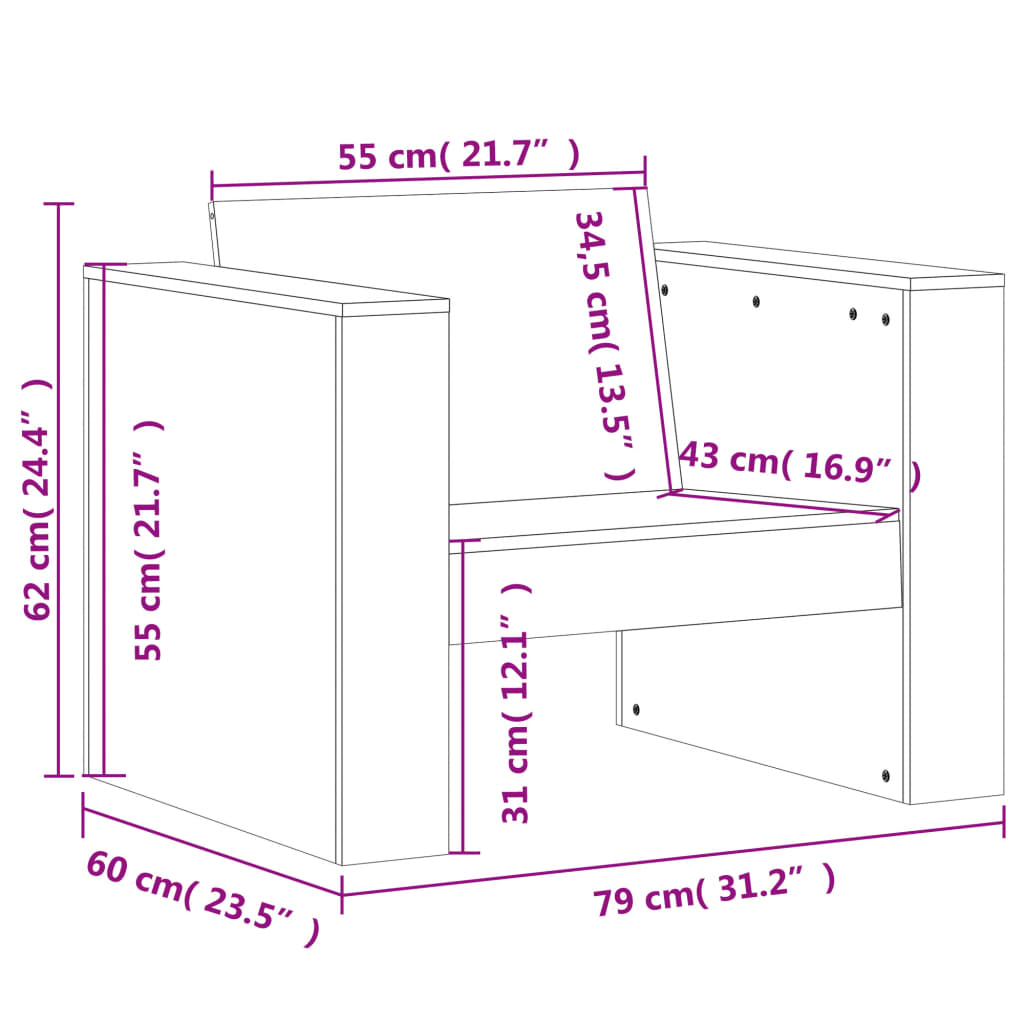 vidaXL sofastol til haven 70x60x62 cm massivt fyrretræ