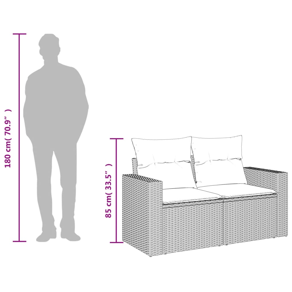 vidaXL 2-personers havesofa med hynder polyrattan sort