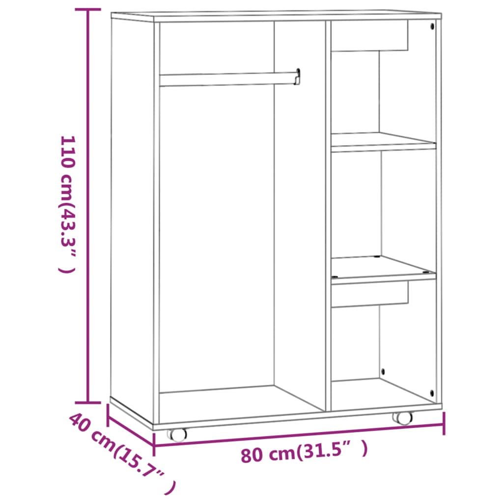 vidaXL klædeskab 80x40x110 cm konstrueret træ røget egetræsfarve